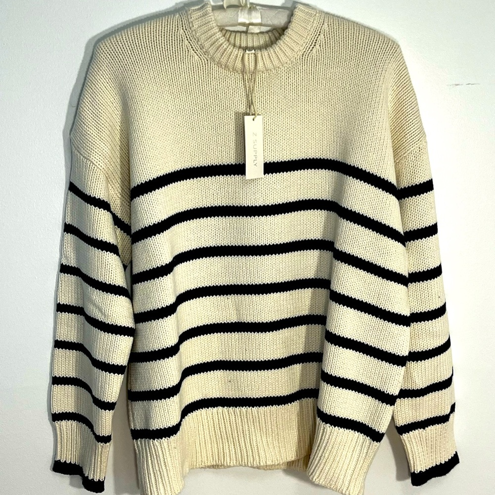NWT Z Supply Boyfriend Blue and White Striped Sweater Size S